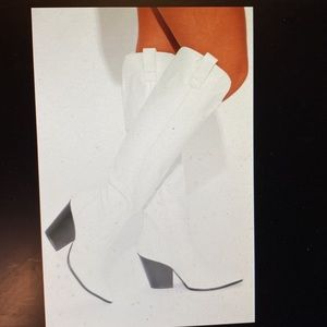 🎸RockBottom🎸White Callie Cowboy Boots,Faux Leather, 3”Heel PointedToe